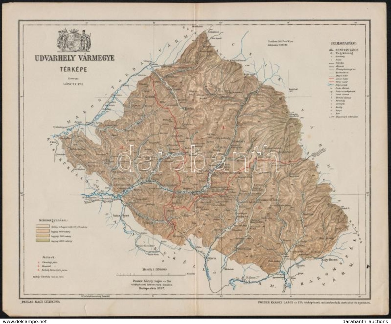 Cca 1890 Erdély, Udvarhely Vármegye Térképe. Posner Károly. 29x23 Cm - Sonstige & Ohne Zuordnung