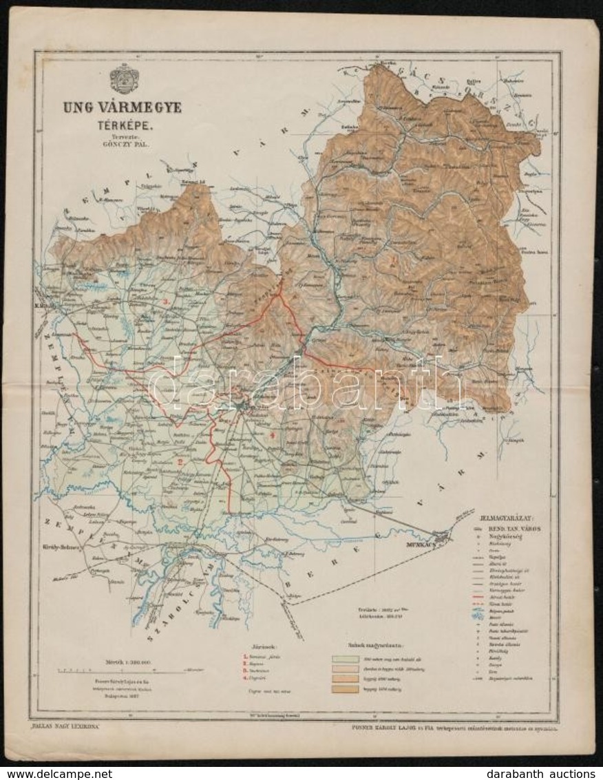Cca 1890 Ung Vármegye Térképe. Posner Károly. 29x23 Cm - Sonstige & Ohne Zuordnung