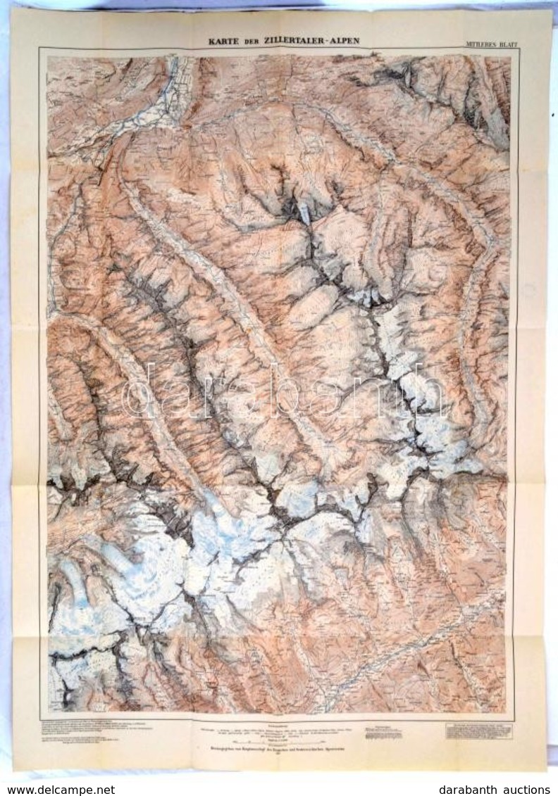 1932 A Zitterthali Alpok Nagyméret? Térképe / Austria Large Hiking Map Of The Zitterthal Alps 75x90 Cm - Sonstige & Ohne Zuordnung