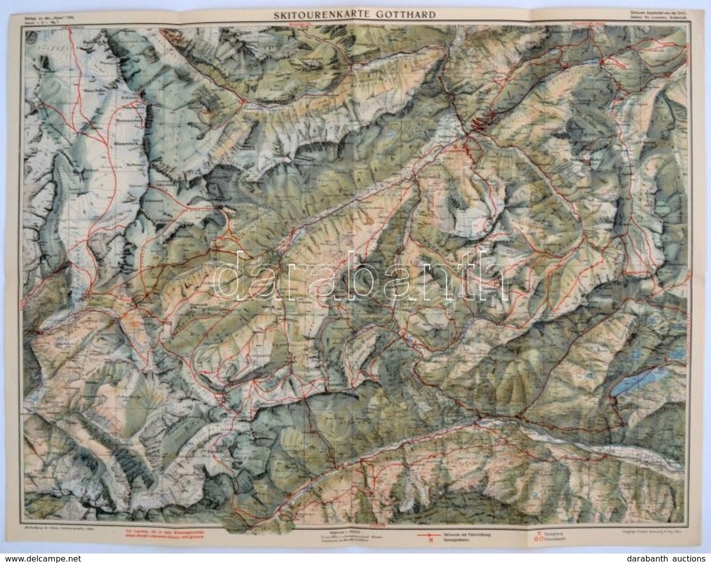 Cca 1910 A Gotthard Szoros Sítérképe / Ski Map Of The Gotthard Area In Austria 60x45 Cm - Sonstige & Ohne Zuordnung