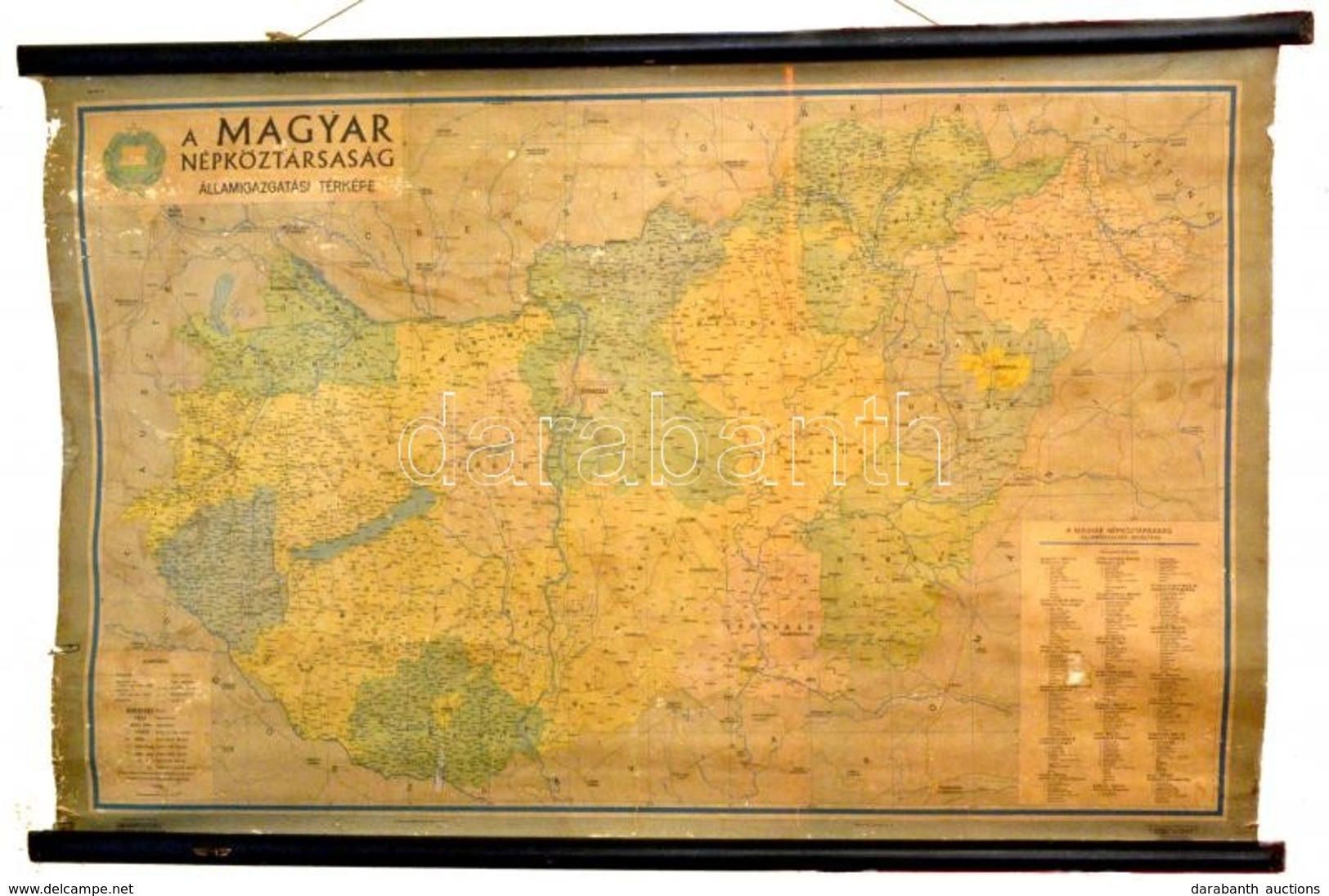 1969 A Magyar Népköztársaság államigazgatási Térképe, Nagyméret? Falitérkép, Kis Kopásokkal, Felcsavarva, 73×115 Cm - Other & Unclassified