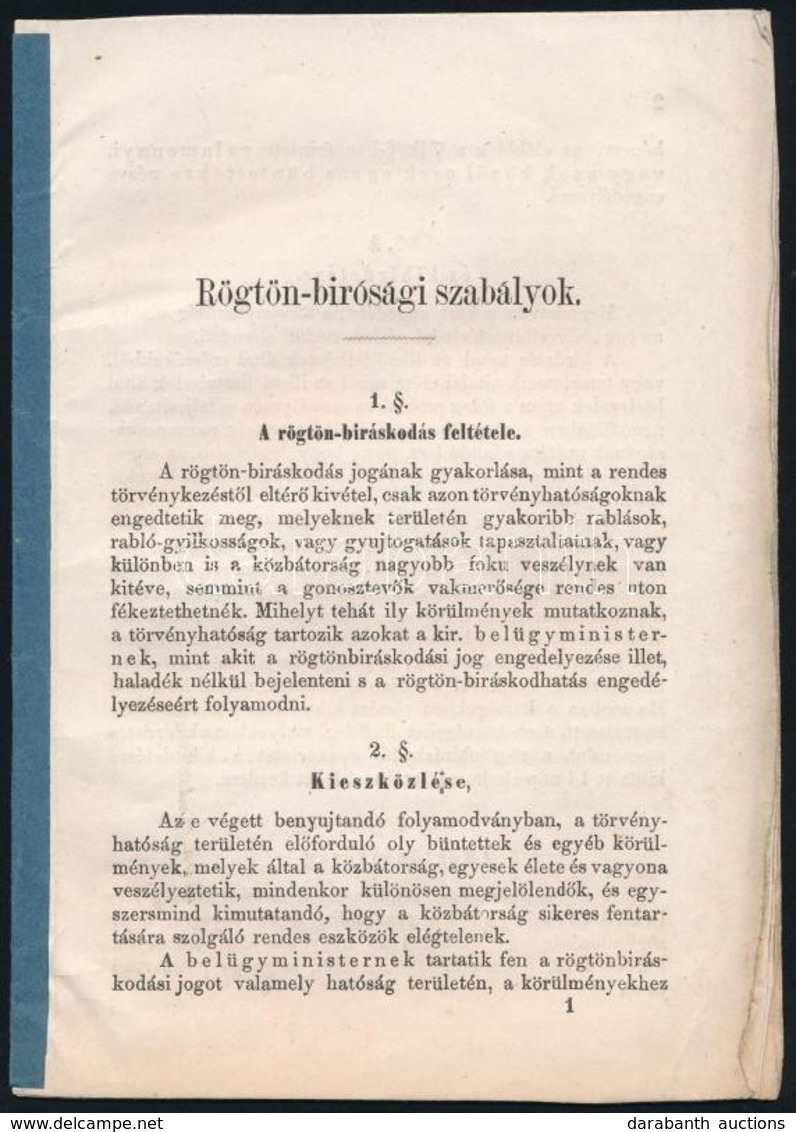 1868 A Rögtönbírósági Szabályok. 12p. A Statárium Bevezetésének és Gyakorlásának Módjai - Ohne Zuordnung