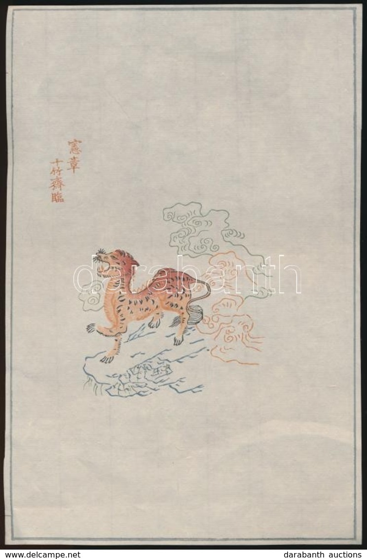 Cca 1900-1950 Tigris, Kínai Fametszet, 21×14 Cm - Non Classés
