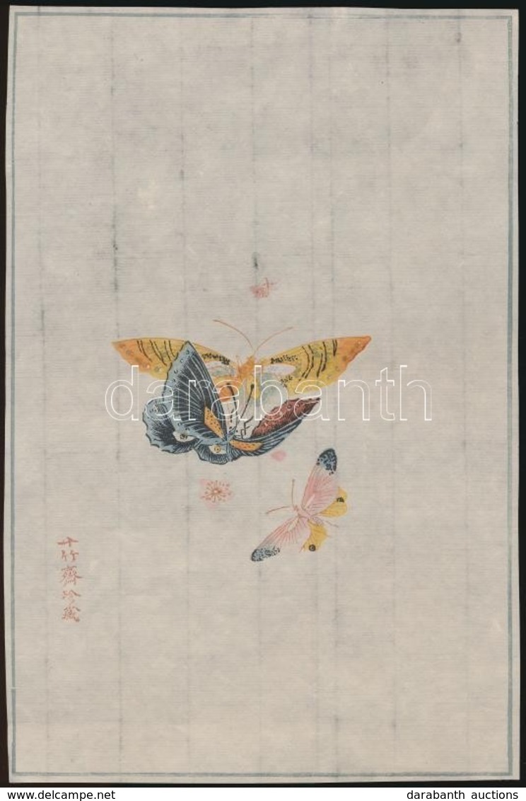 Cca 1900-1950 Pillangók, Kínai Fametszet, 21×14 Cm - Ohne Zuordnung