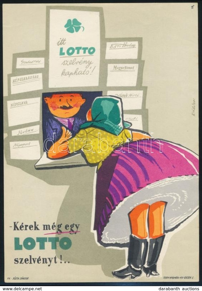1958 Káldor László (1905-1963): Lottó Reklám Villamosplakát, 23x16 Cm - Sonstige & Ohne Zuordnung