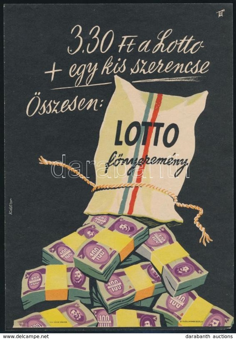 Cca 1960 Káldor László (1905-1963): Lottó Reklám Villamosplakát, 23,5x16,5 Cm - Sonstige & Ohne Zuordnung