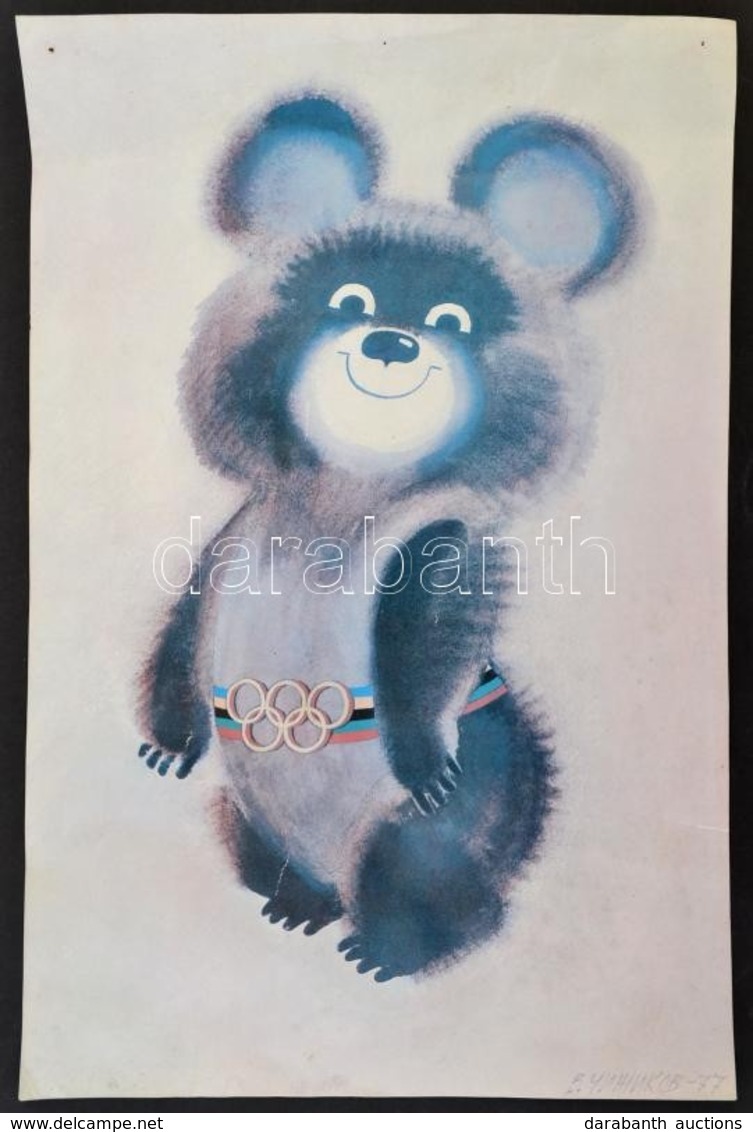 1979 Viktor Csizsikov (1935-): Misa Mackó Az 1980-as Moszkvai Olimpia Talizmánja, Plakát, Hungexpo Kiadása, Sarkában T?n - Sonstige & Ohne Zuordnung