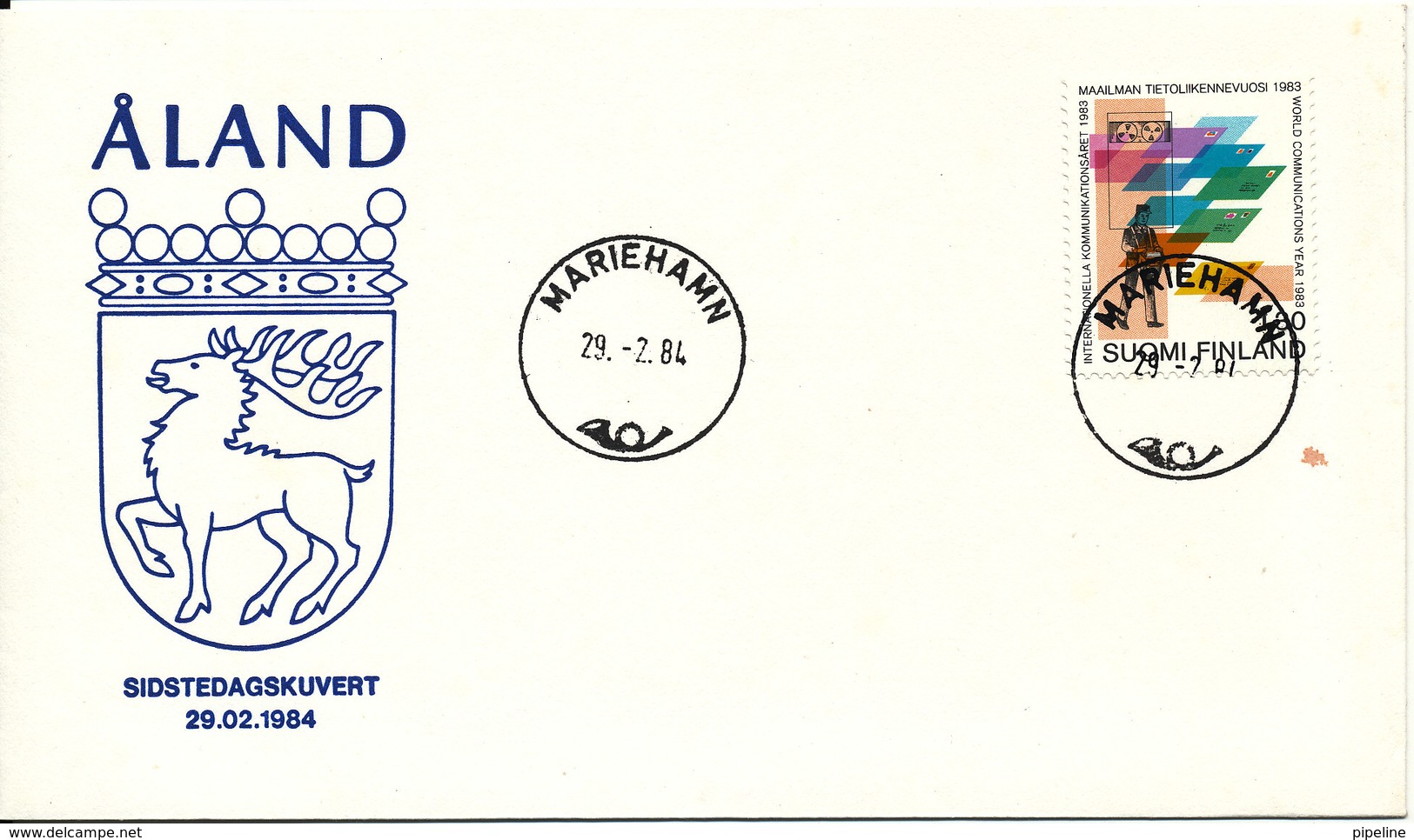 Aland Special Cover 29-2-1984 Last Day With Finland Stamps With Cachet (a Brown Stain On The Cover) - Aland