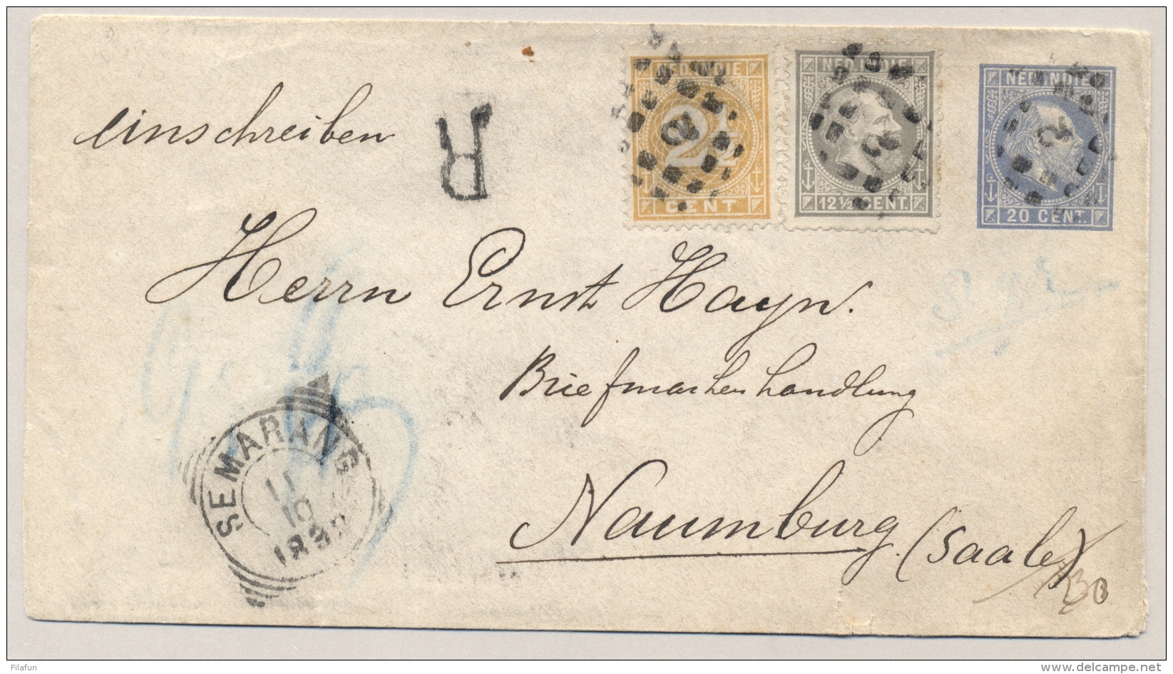 Nederlands Indië - 1892 - 12,5c Willem III En 2,5c Cijfer Mengfrankering Op R-cover G2 Van Semarang Naar Naumberg / Dld - Nederlands-Indië