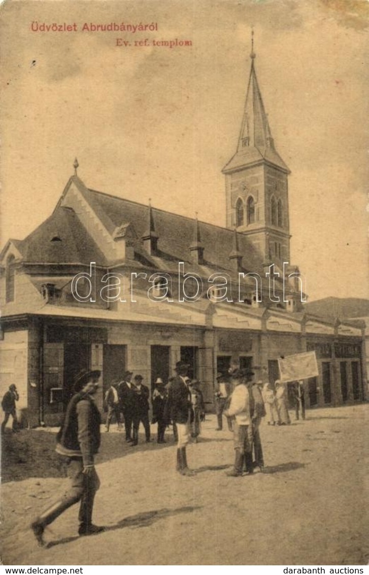 * T3 Abrudbánya, Abrud;  Református Templom, üzletek. W. L. 8214. / Calvinist Church, Shops (r) - Ohne Zuordnung