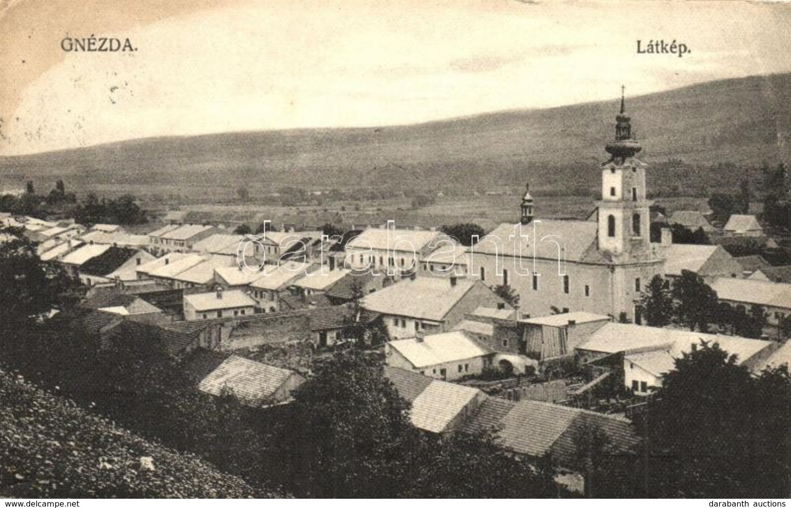 * T2/T3 Gnézda, Hniezde;  Látkép Templommal. Matirkó József Kiadása / General View With Church (fl) - Ohne Zuordnung