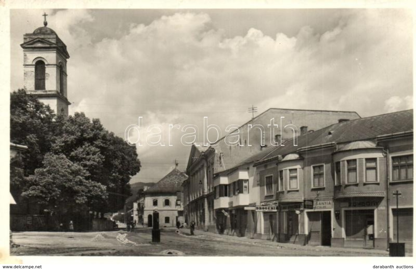 ** T2 Jolsva, Jelsava; F? Utca, Zombory üzlete, Drogéria (gyógyszertár). Hangya Szövetkezet Kiadása / Main Street, Shops - Ohne Zuordnung