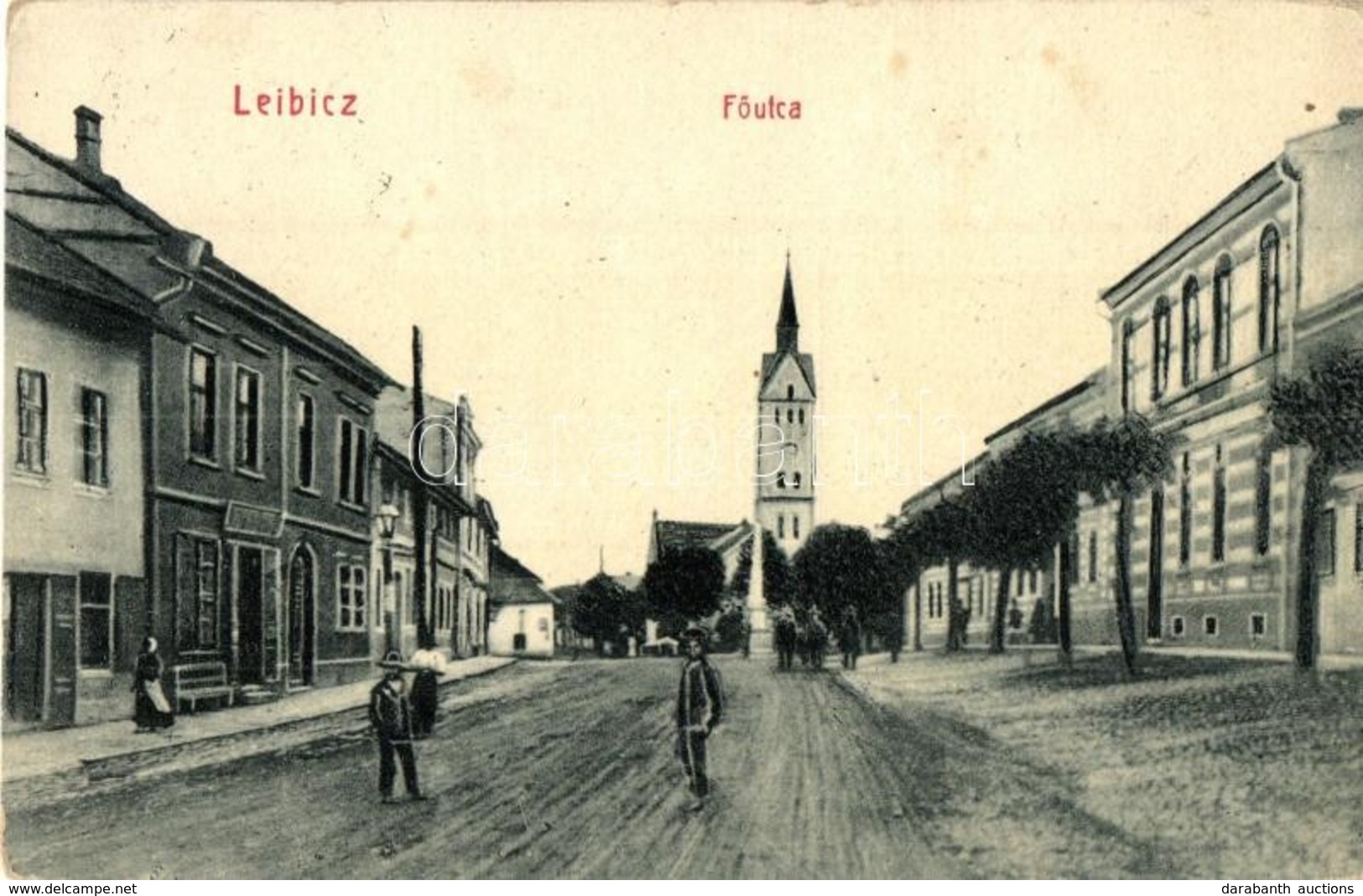 T2/T3 Leibic, Leibitz, Lubica; F? Utca, Templom, üzlet. W. L. Bp. 2882. / Main Street, Church, Shop (EK) - Ohne Zuordnung