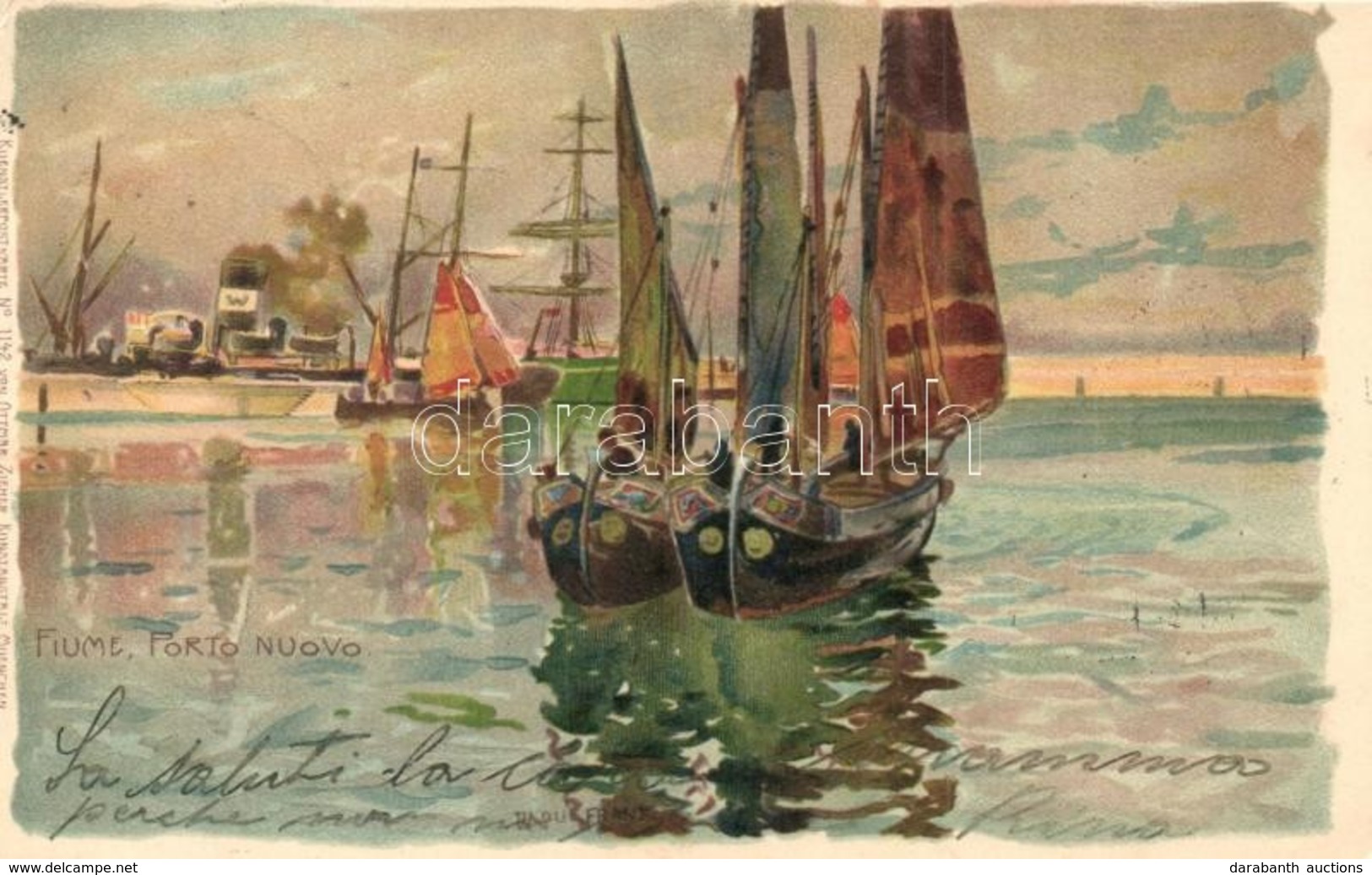 T2/T3 Fiume, Rijeka; Porto Nuovo. Ottmar Zieher Künstler-Postkarte No. 1442. No. 19. Litho S: Raoul Frank (EK) - Ohne Zuordnung