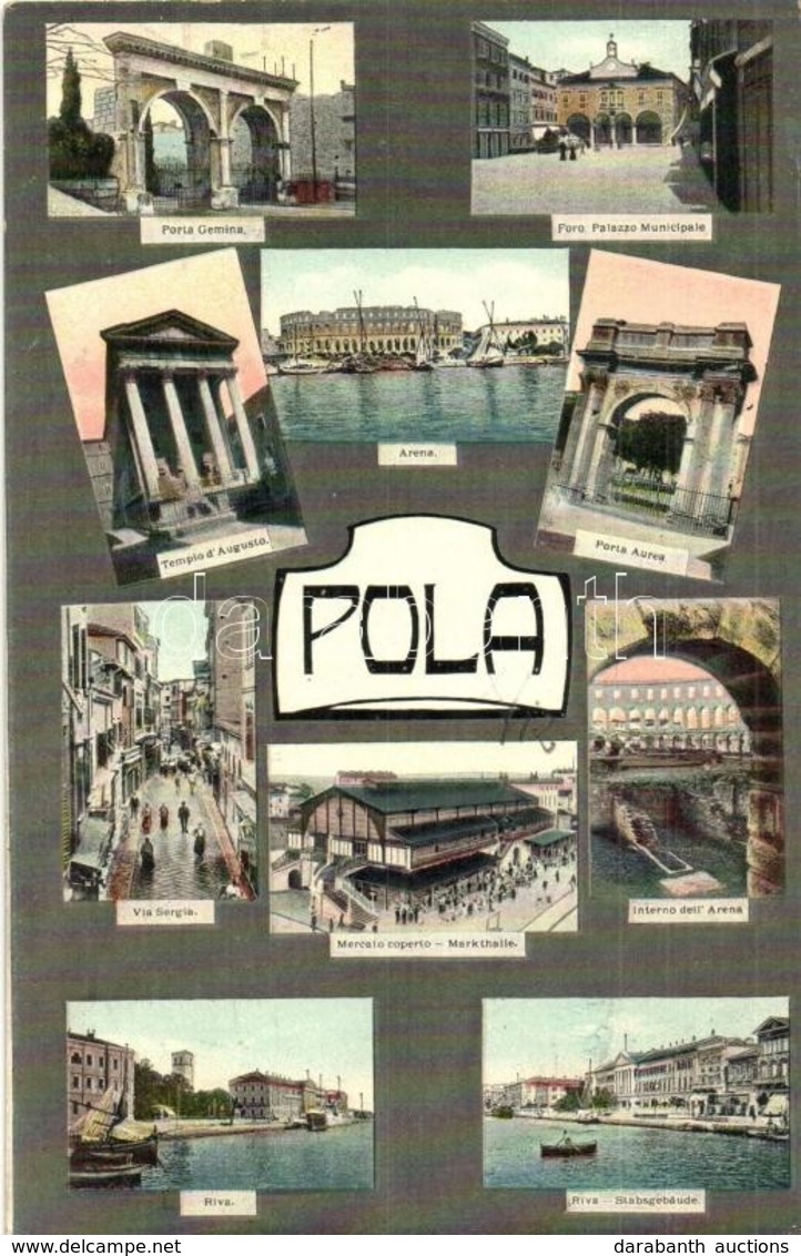 T2 Pola, Mercato Coperto, Via Sergia / Art Nouveau Mosaic Postcard With Market Hall - Ohne Zuordnung
