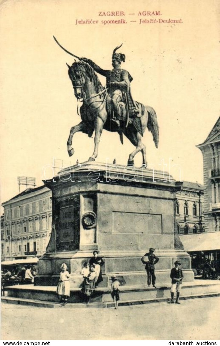 T2/T3 Zágráb, Agram, Zagreb; Jelacicev Spomenik / Jelasics Emlékm?, Szobor. W. L. Bp. 1589. / Statue (EK) - Ohne Zuordnung