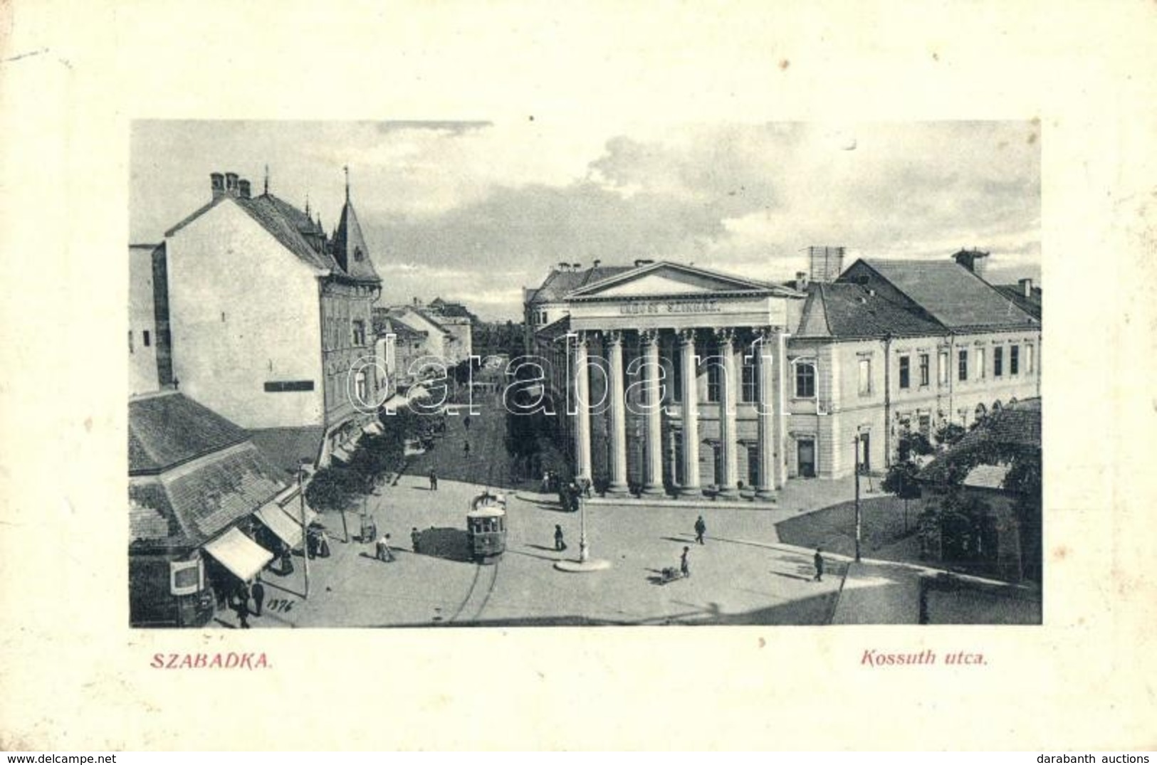 T2/T3 Szabadka, Subotica; Kossuth Utca, Városi Színház, üzletek, Villamos. W. L. Bp. 6353.  / Street View, Theater, Shop - Ohne Zuordnung
