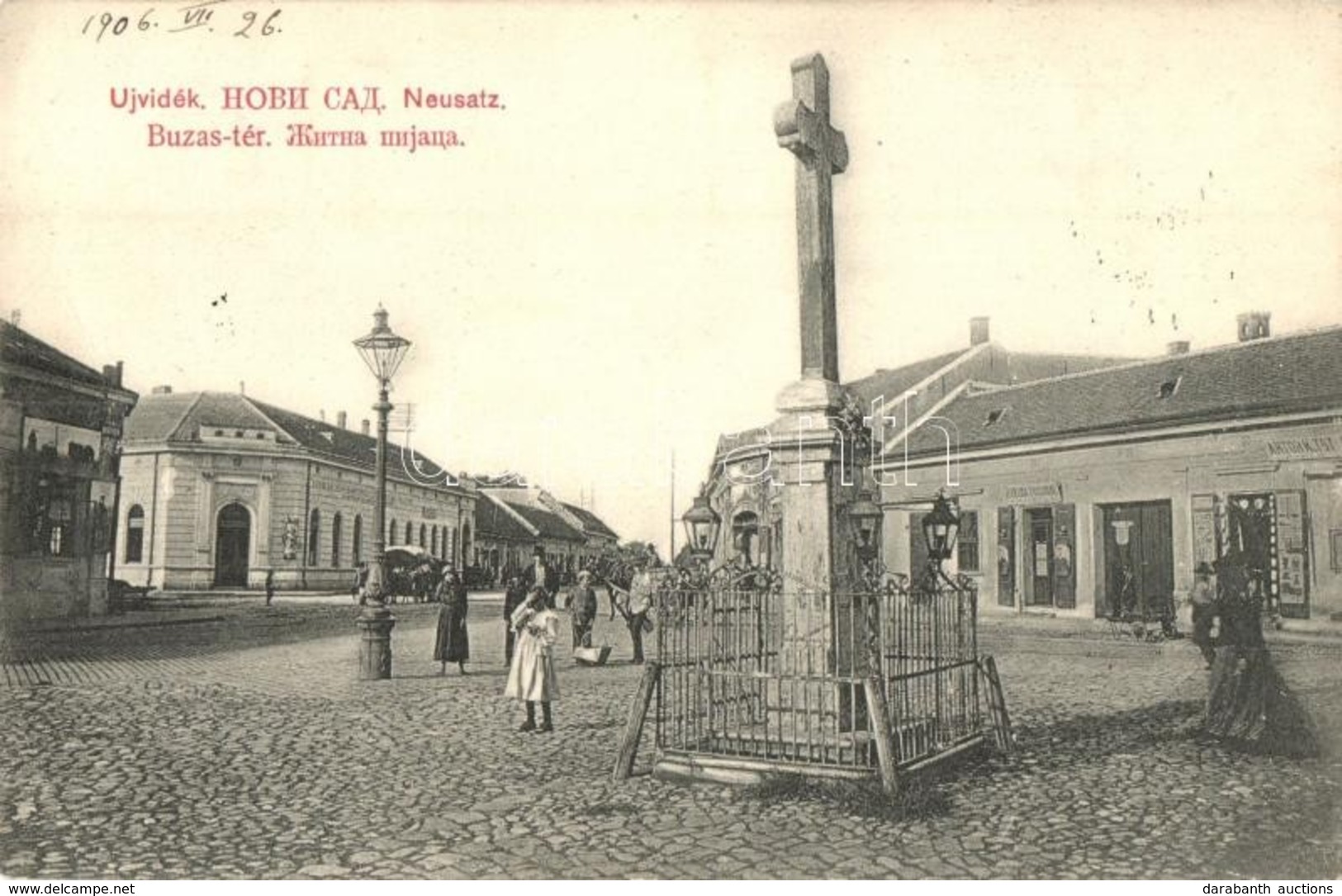 T2/T3 Újvidék, Novi Sad; Búzás Tér, üzletek, Vendégl?, étterem. Milan Ivkovic Kiadása / Square, Shops, Restaurant (fa) - Ohne Zuordnung