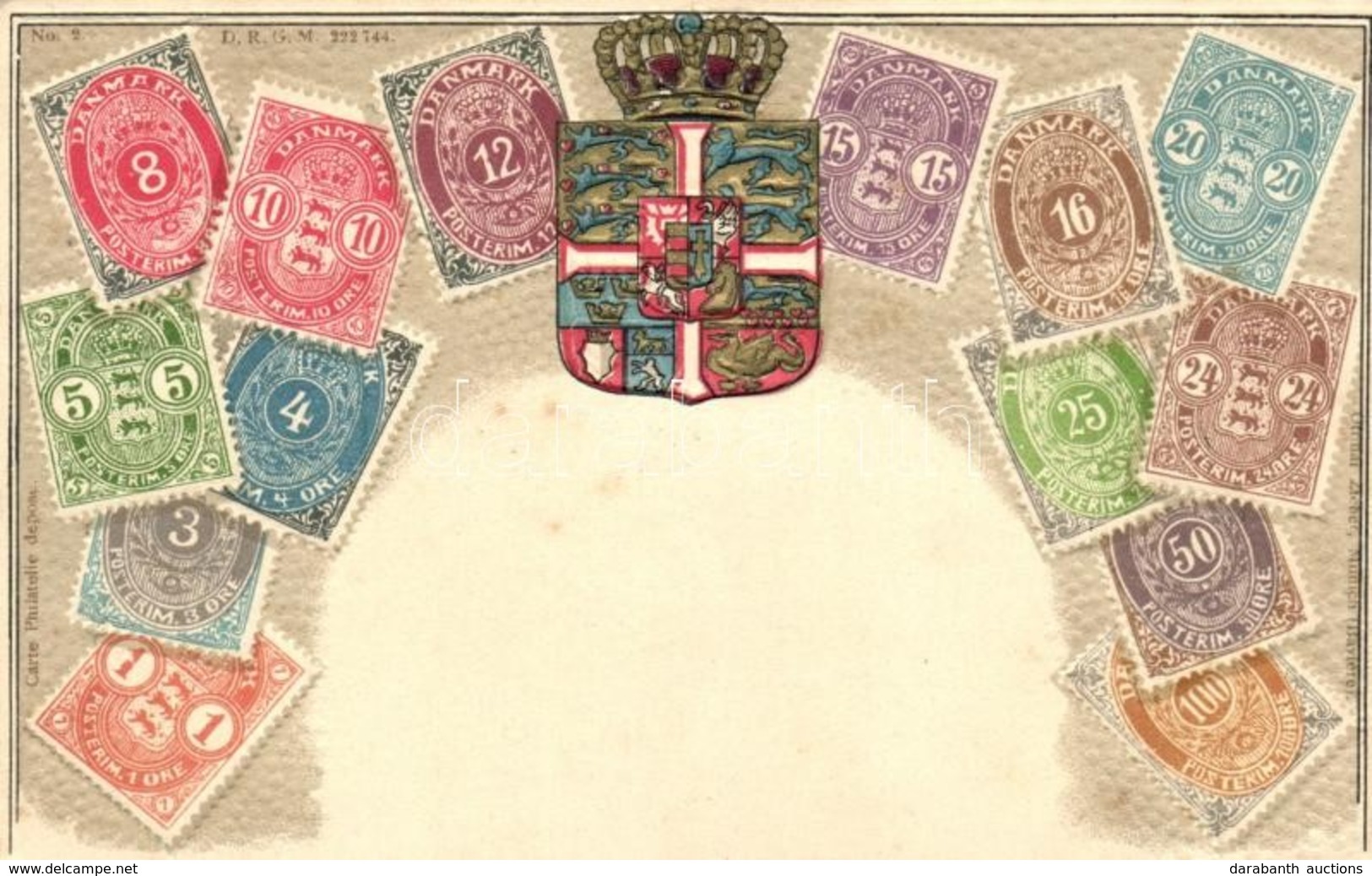 ** T2 Denmark, Set Of Stamps, Ottmar Zieher Philatelie-Ansichtskarte No. 2 Emb. - Ohne Zuordnung
