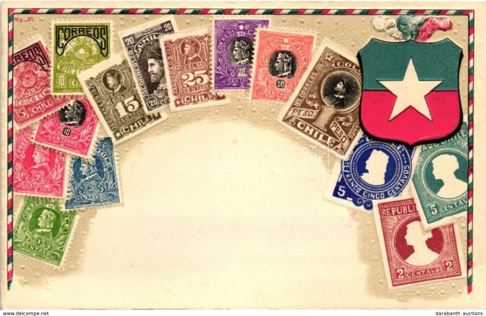 ** T1/T2 Chile - Set Of Stamps, Ottmar Zieher's Carte Philatelique No. 37. Emb. Litho - Ohne Zuordnung