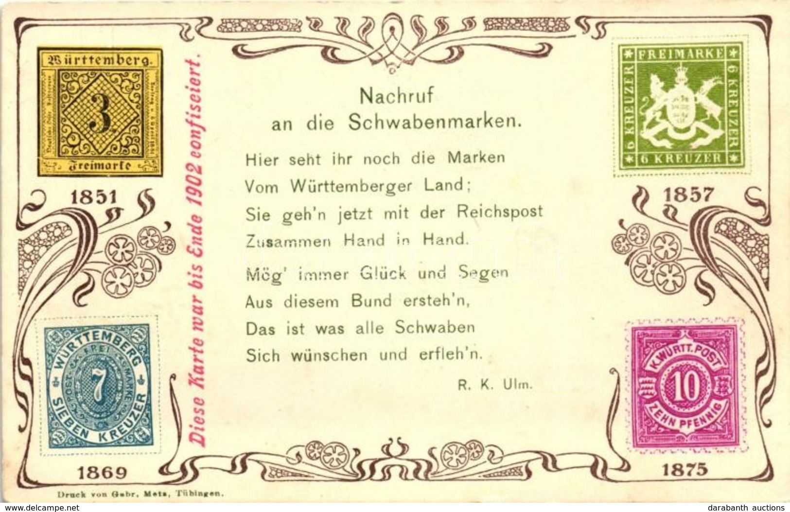 ** T2 Nachruf An Die Schwabenmarken / Württemberg Stamps, Art Nouveau (gluemark) - Ohne Zuordnung