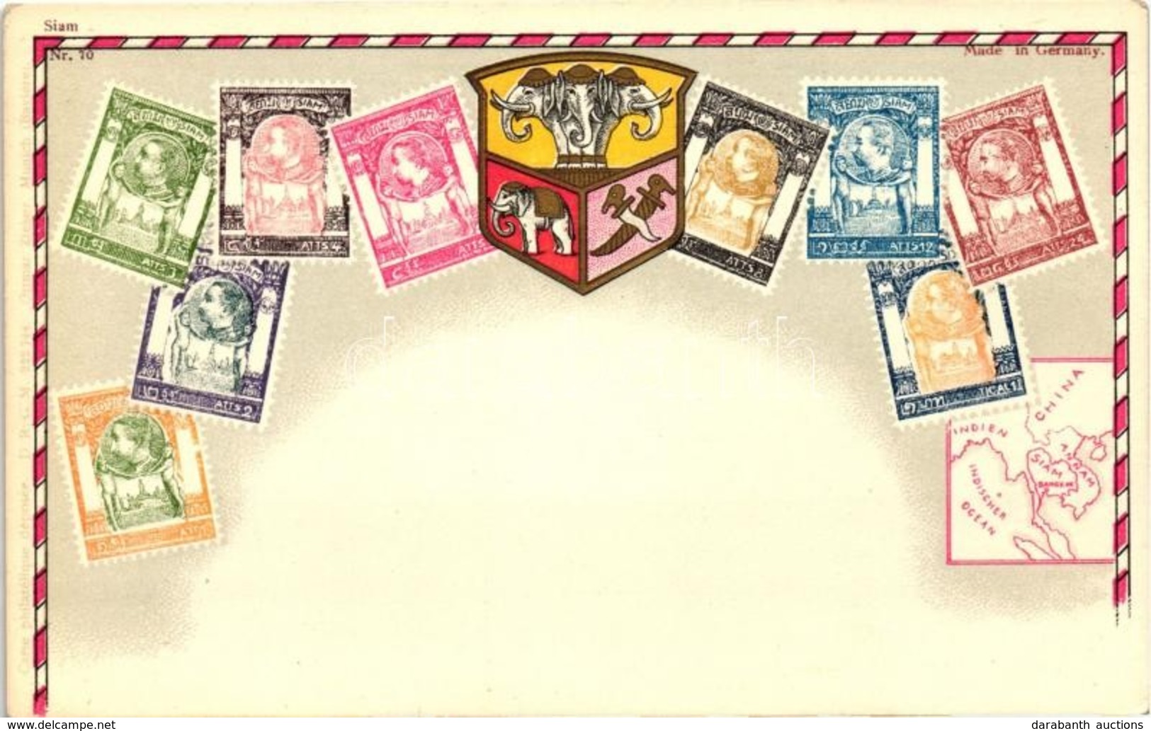** T1 Siam - Set Of Stamps, Ottmar Zieher's Carte Philatelique No. 70. Litho - Unclassified