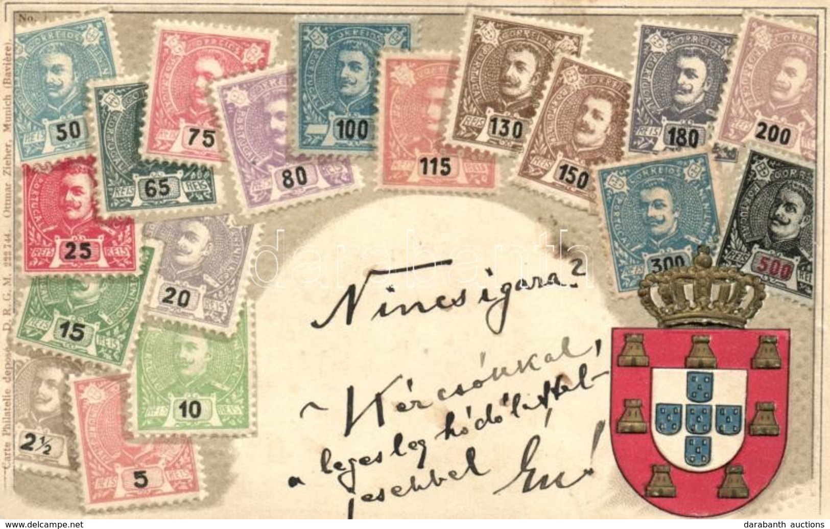 T2 Portugal - Set Of Stamps, Ottmar Zieher's Carte Philatelique No. 1. Emb. Litho - Ohne Zuordnung
