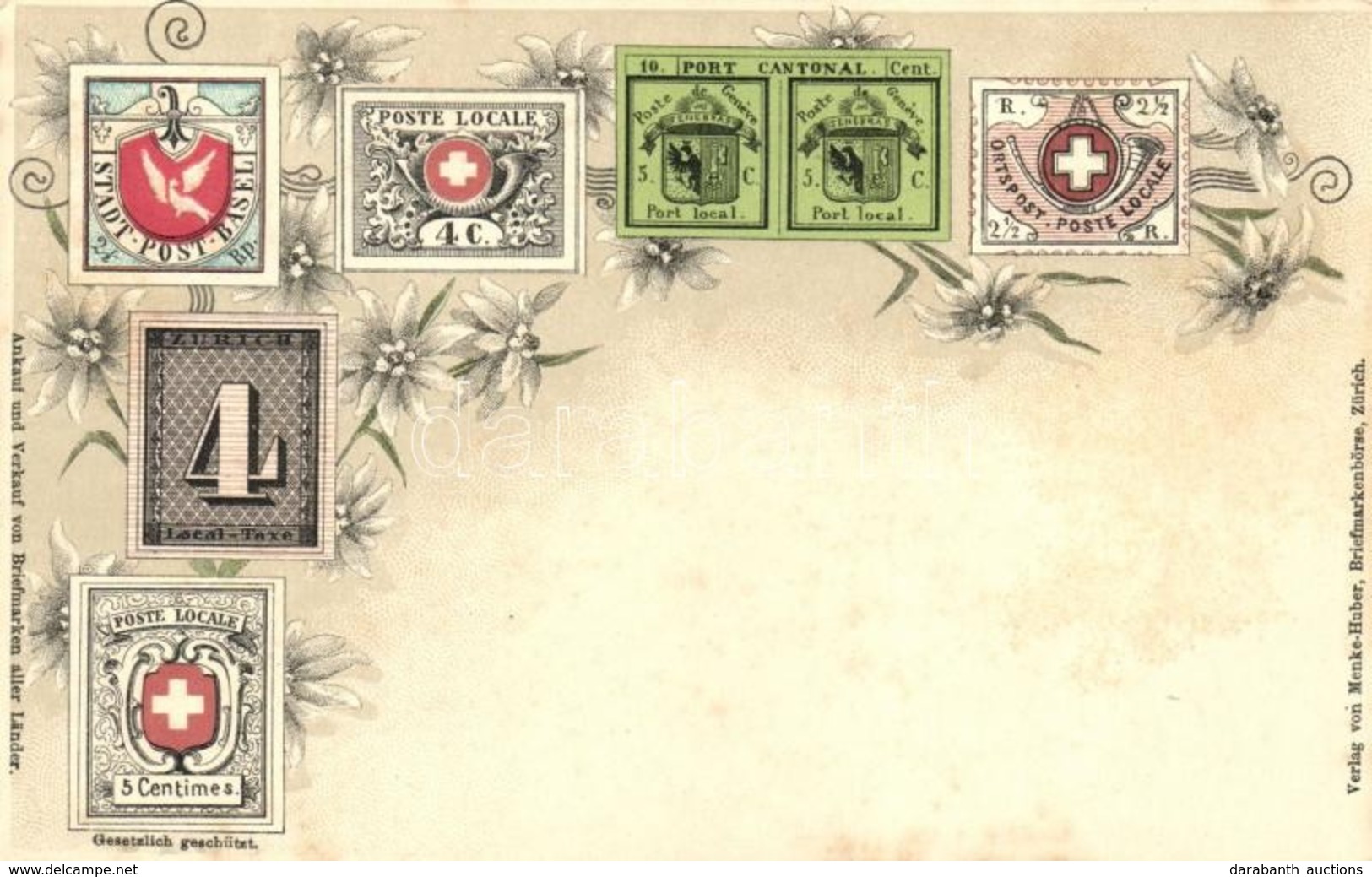 ** T2 Switzerland, Post Locale Stamps, Floral Emb. Litho; Verlag Von Menke-Huber - Ohne Zuordnung