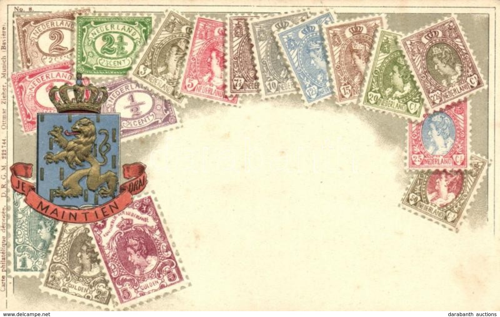 ** T2 Netherlands - Set Of Stamps, Ottmar Zieher's Carte Philatelique No. 8. Emb. Litho - Ohne Zuordnung