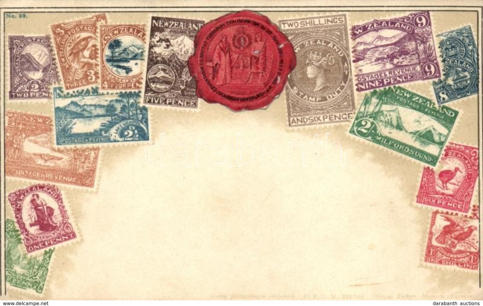 ** T2/T3 New Zealand, Set Of Stamps, Ottmar Zieher Philatelie-Ansichtskarte No. 59 Emb. (EK) - Ohne Zuordnung