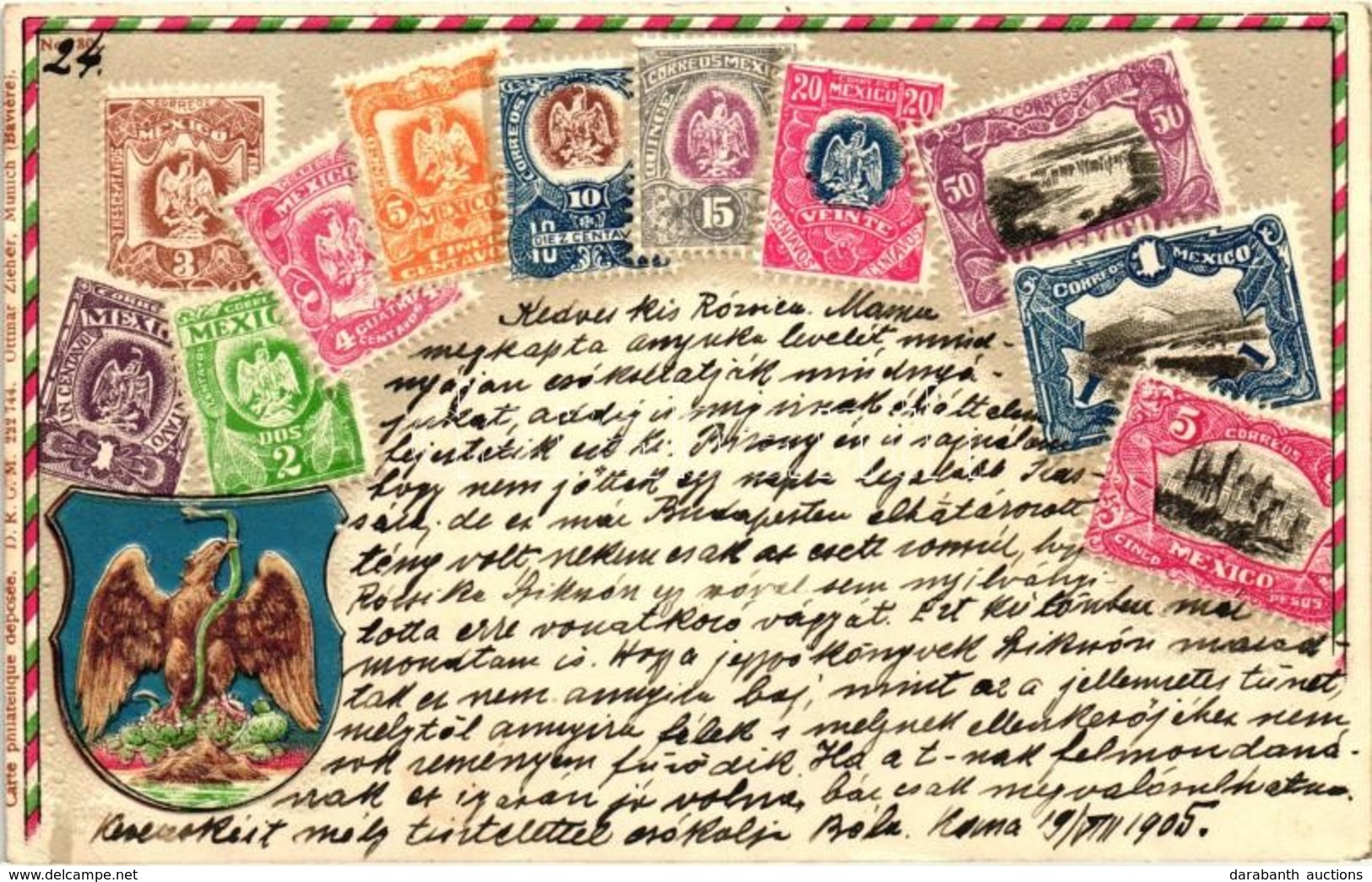 T2/T3 Mexico - Set Of Stamps, Ottmar Zieher's Carte Philatelique No. 30. Emb. Litho - Unclassified