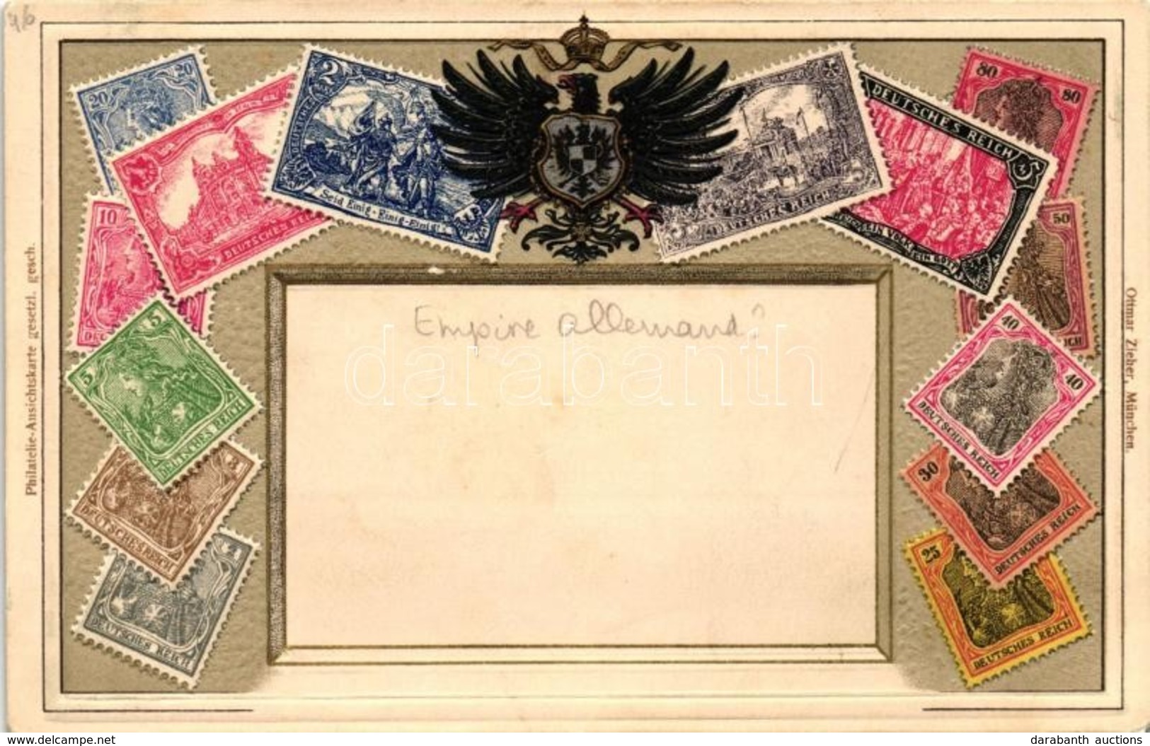 * T2/T3 Deutsches Reich - Set Of Stamps, Ottmar Zieher's Philatelie-Ansichtskarte Emb. Litho (gluemark) - Ohne Zuordnung