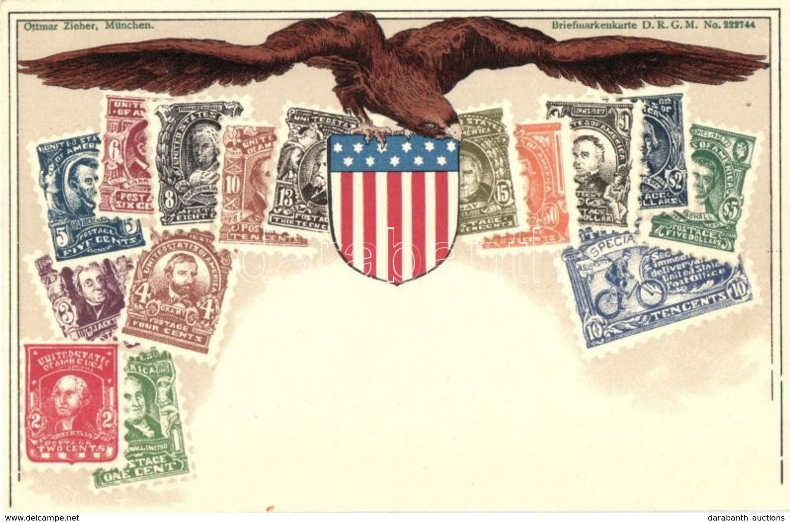* T1/T2 United States Of America - Set Of Stamps, Ottmar Zieher's Briefmarkenkarte  Litho - Ohne Zuordnung