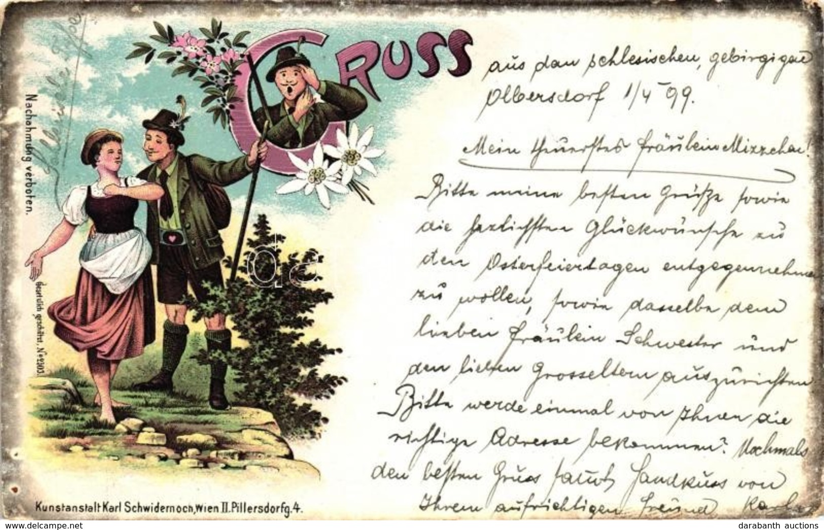 T2/T3 1899 Gruss Aus Den Bergen; Kunstanstalt Karl Schwidernoch / Highlander Folklore, Litho (EK) - Ohne Zuordnung