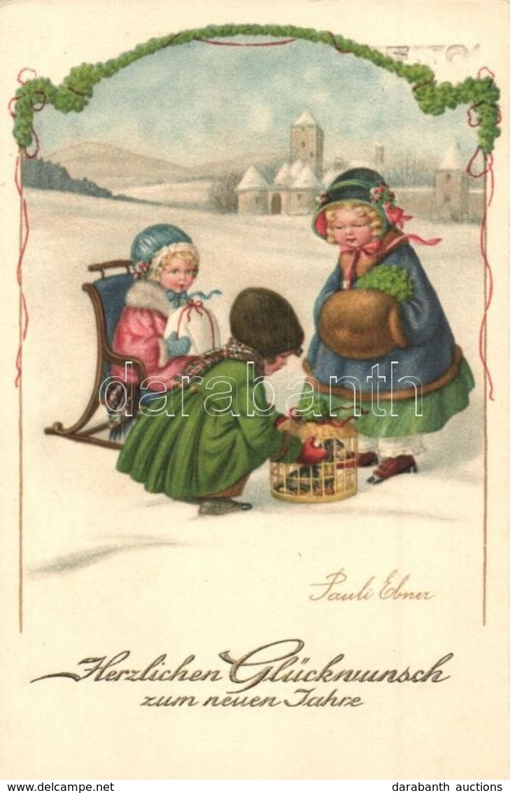 T2/T3 Herzlichen Glückwunsch Zum Neuen Jahre / New Year Greeting Art Postcard, Children In The Snow With Little Dog. AR. - Unclassified