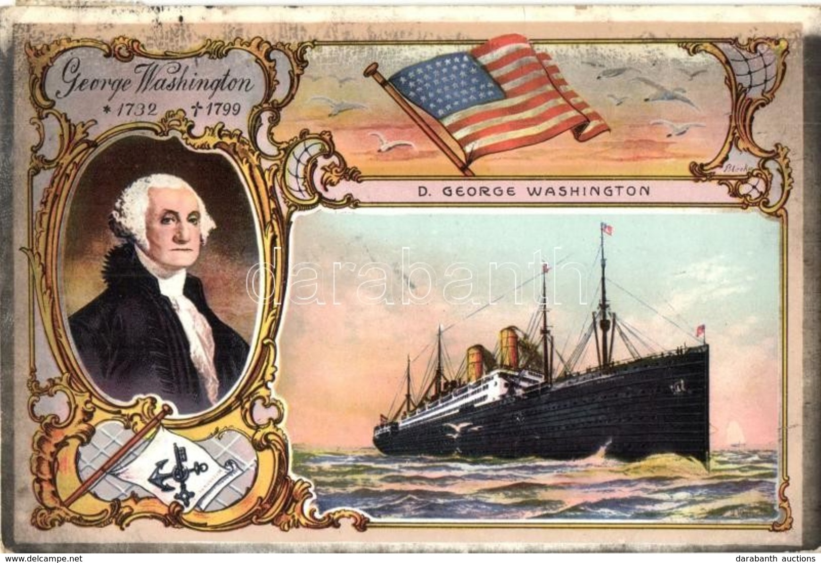 T2 Norddeutscher Lloyd Dampfer SS George Washington. George Washington. US Flag, Art Nouveau - Ohne Zuordnung