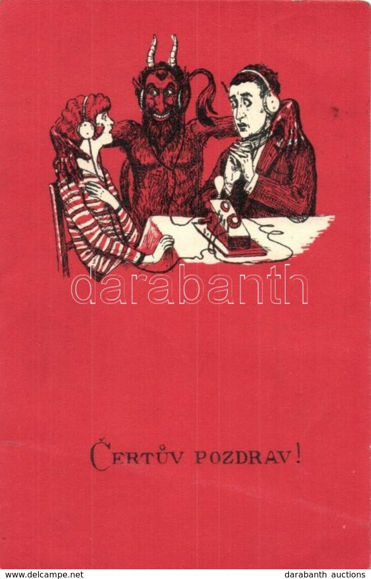 T2 Certuv Pozdrav! / Krampus Art Postcard With Detector Radio. C.H.W.VIII/2 2501-14. - Ohne Zuordnung