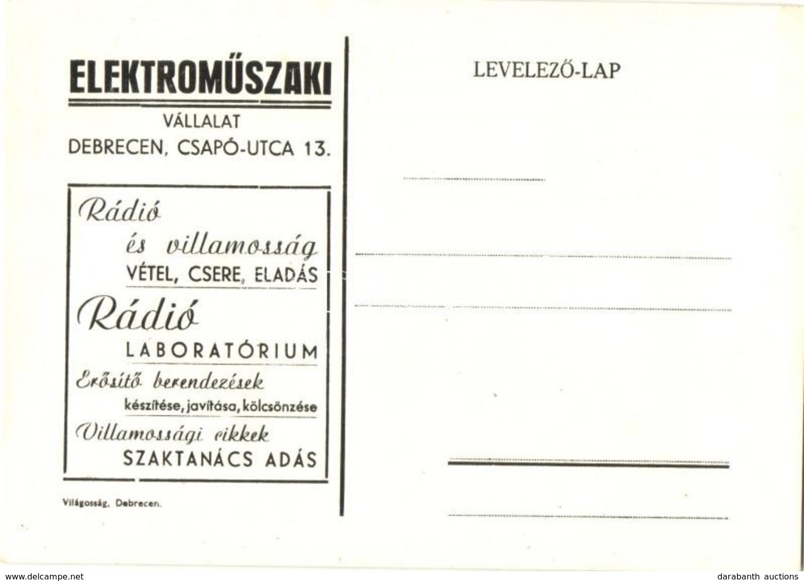 ** T2 Elektrom?szaki Vállalat Reklámlapja Debrecenb?l, Csapó Utca 13. / Hungarian Electro-technical Company Advertisemen - Ohne Zuordnung