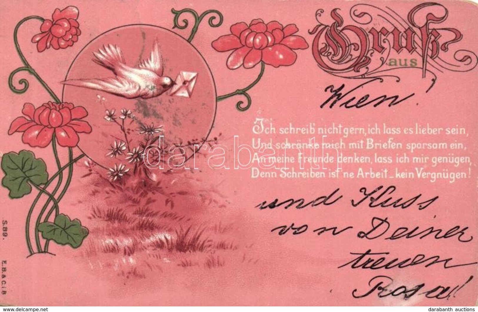 T3 1898 Love Greeting Card, Dove, Floral Litho (small Tear) - Ohne Zuordnung