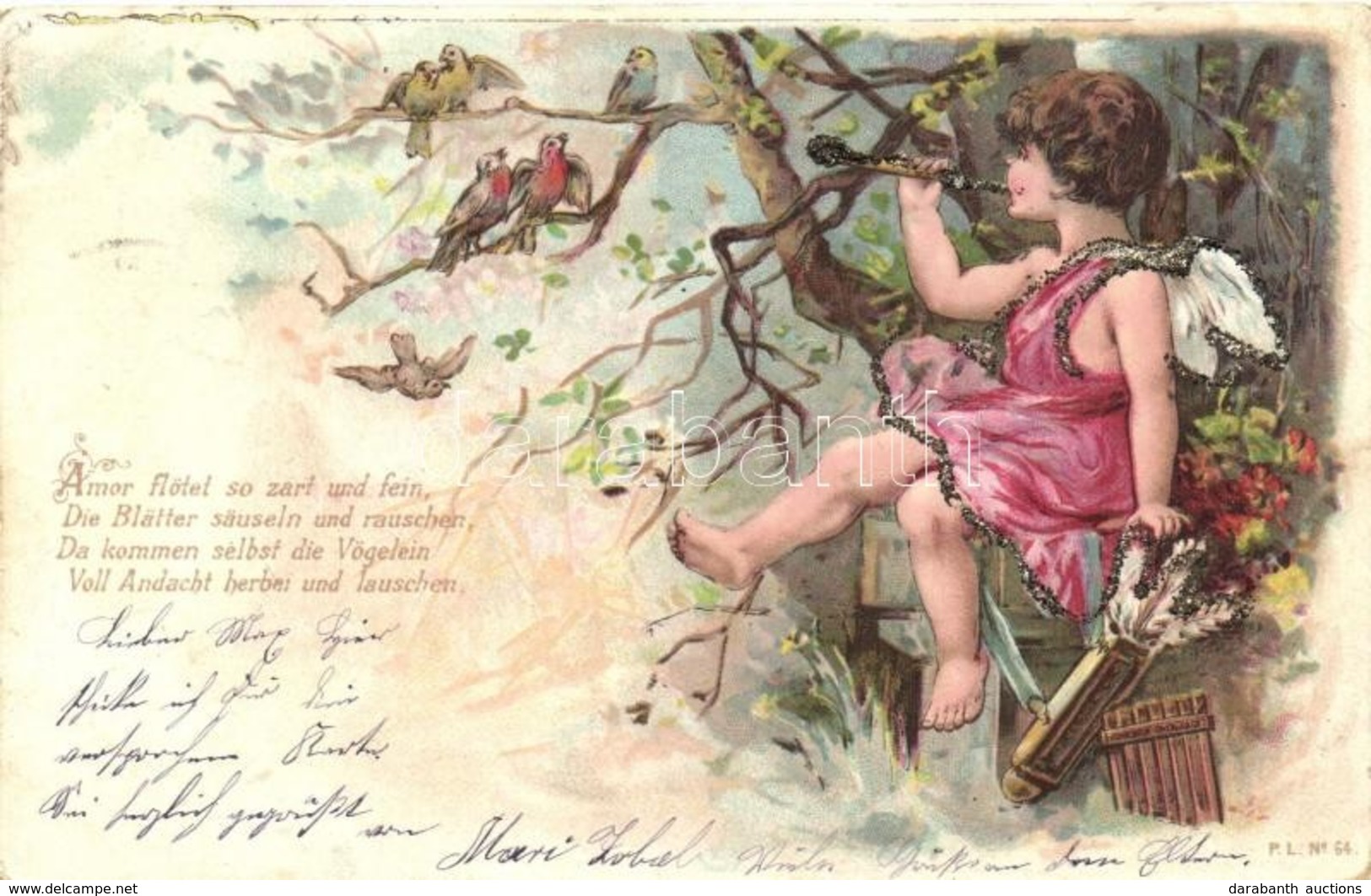 T3 Amor, Love Greeting Card, P.L. No. 64. Decorated Litho (EB) - Ohne Zuordnung