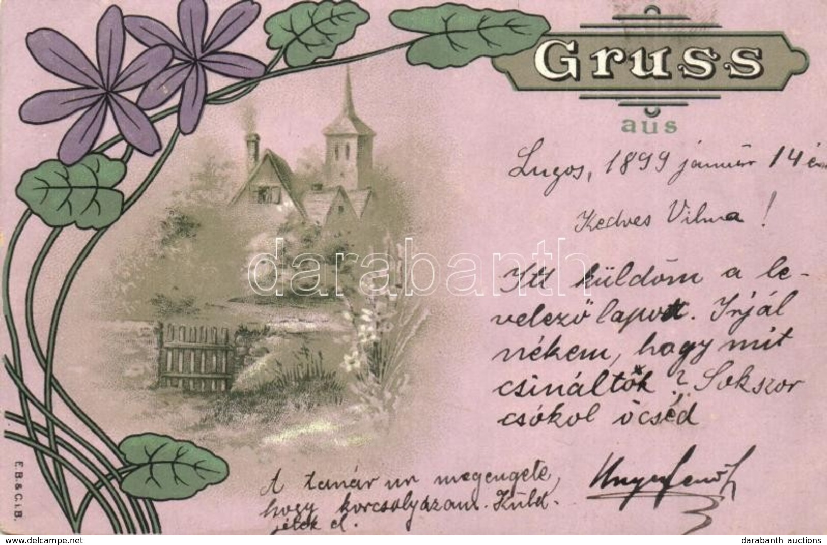 T2/T3 1899 Gruss Aus. Art Nouveau Floral Greeting Art Postcard, Litho - Ohne Zuordnung