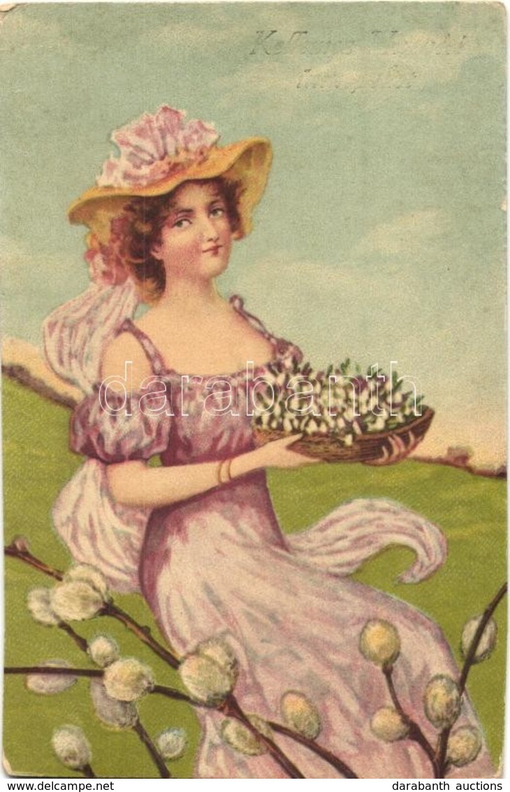 ** T3 'Frühlingsboten' Easter Greeting Postcard, Lady, Wenau Pastell No. 1297 (fa) - Ohne Zuordnung