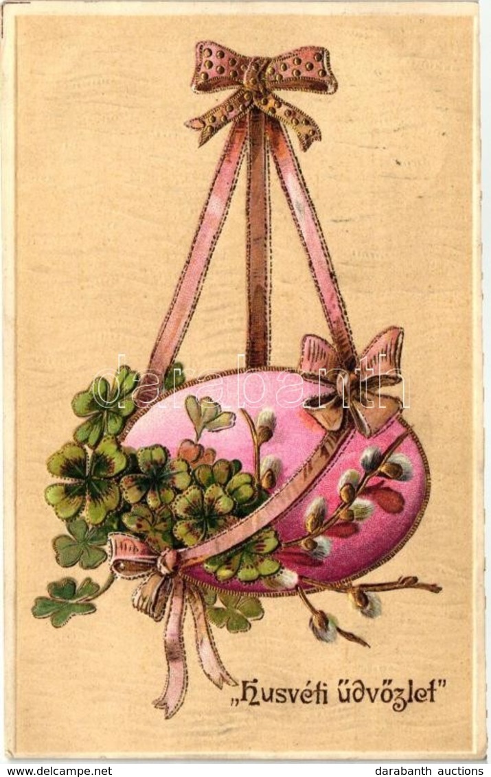 T4 Easter, Egg, Clover, Golden Decorated Emb. Litho (cut) - Ohne Zuordnung