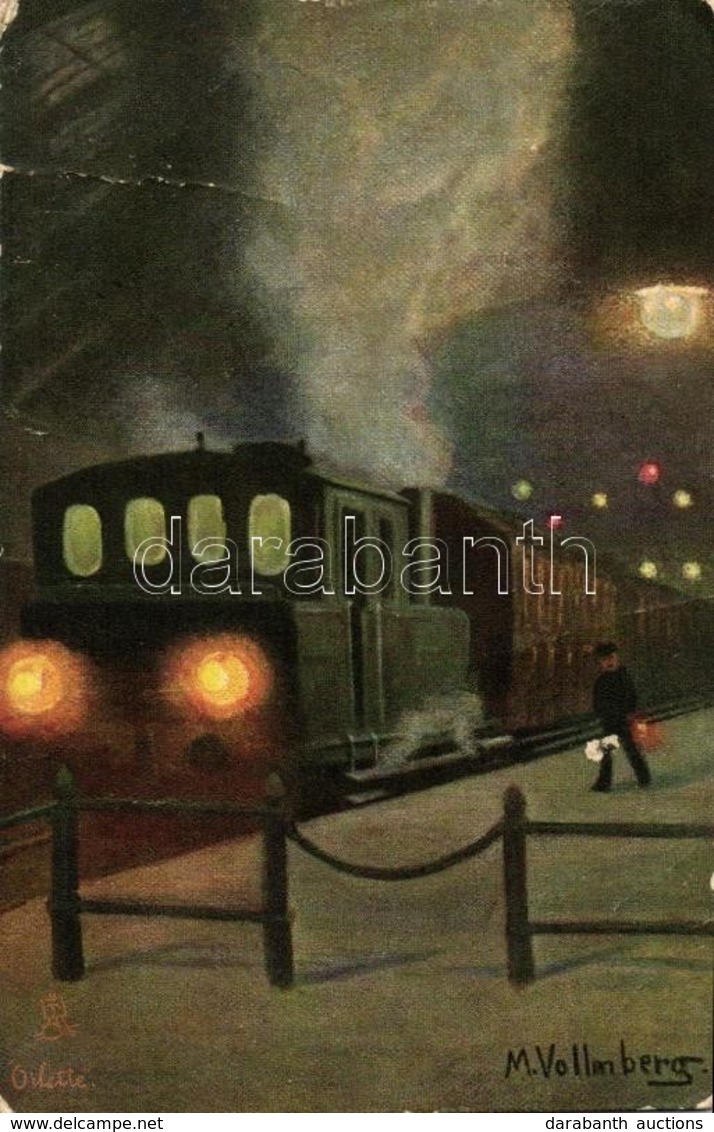 T4 Train At Night, Raphael Tuck & Sons Oliette, Serie 'Eisenbahn Bei Nacht' No. 216. B. S: Max Vollmberg (fa) - Ohne Zuordnung