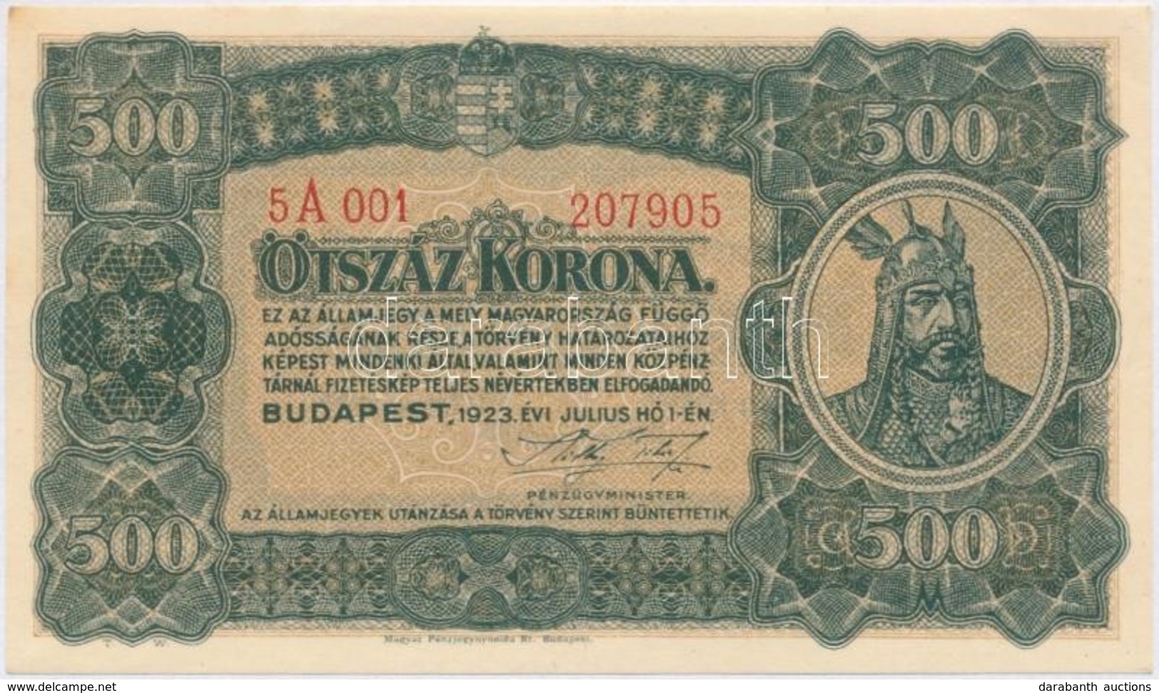 1923. 500K 'Magyar Pénzjegynyomda Rt. Budapest' Nyomdahely Jelöléssel T:I- - Non Classés