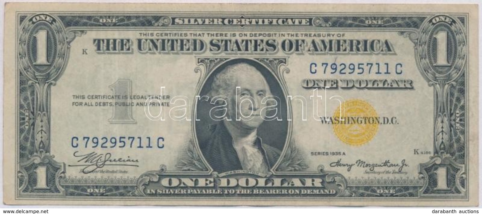 Amerikai Egyesült Államok 1934-1945. (1935A) 1$ 'Silver Certificate - Kisméret?' Sárga Pecsét, 'William Alexander Julian - Ohne Zuordnung