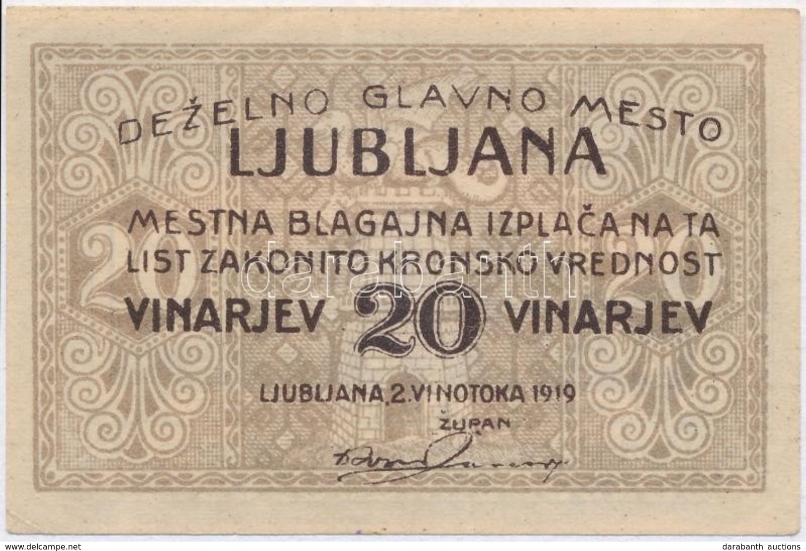 Szerb-Horvát-Szlovén Királyság / Ljubljana 1919. 20V T:II Kingdom Of Serbs, Croats And Slovenes / Ljubljana 1919. 20 Vin - Ohne Zuordnung