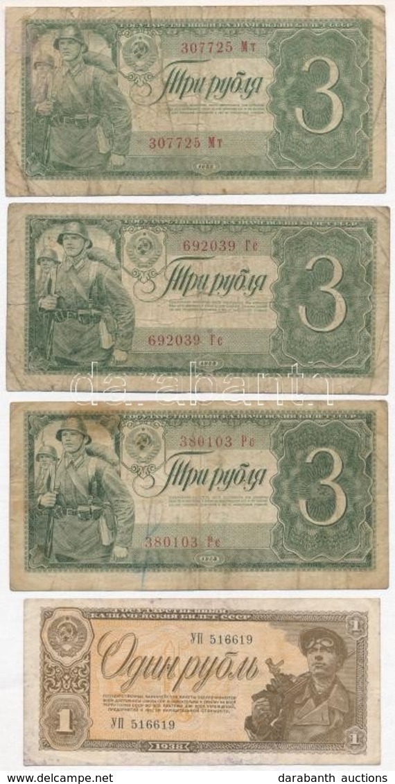 Szovjetunió 1938. 1R + 3R (3x) T:III
Soviet Union 1938. 1 Ruble + 3 Rubles (3x) C:F - Ohne Zuordnung