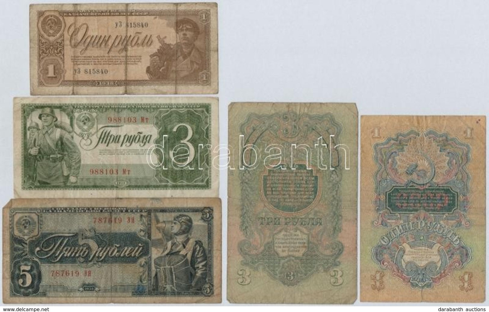 Szovjetunió 1938. 1R + 3R + 5R + 1947. 1R + 3R T:III,III-
Soviet Union 1938. 1 Ruble + 3 Rubles + 5 Rubles + 1947. 1 Rub - Ohne Zuordnung