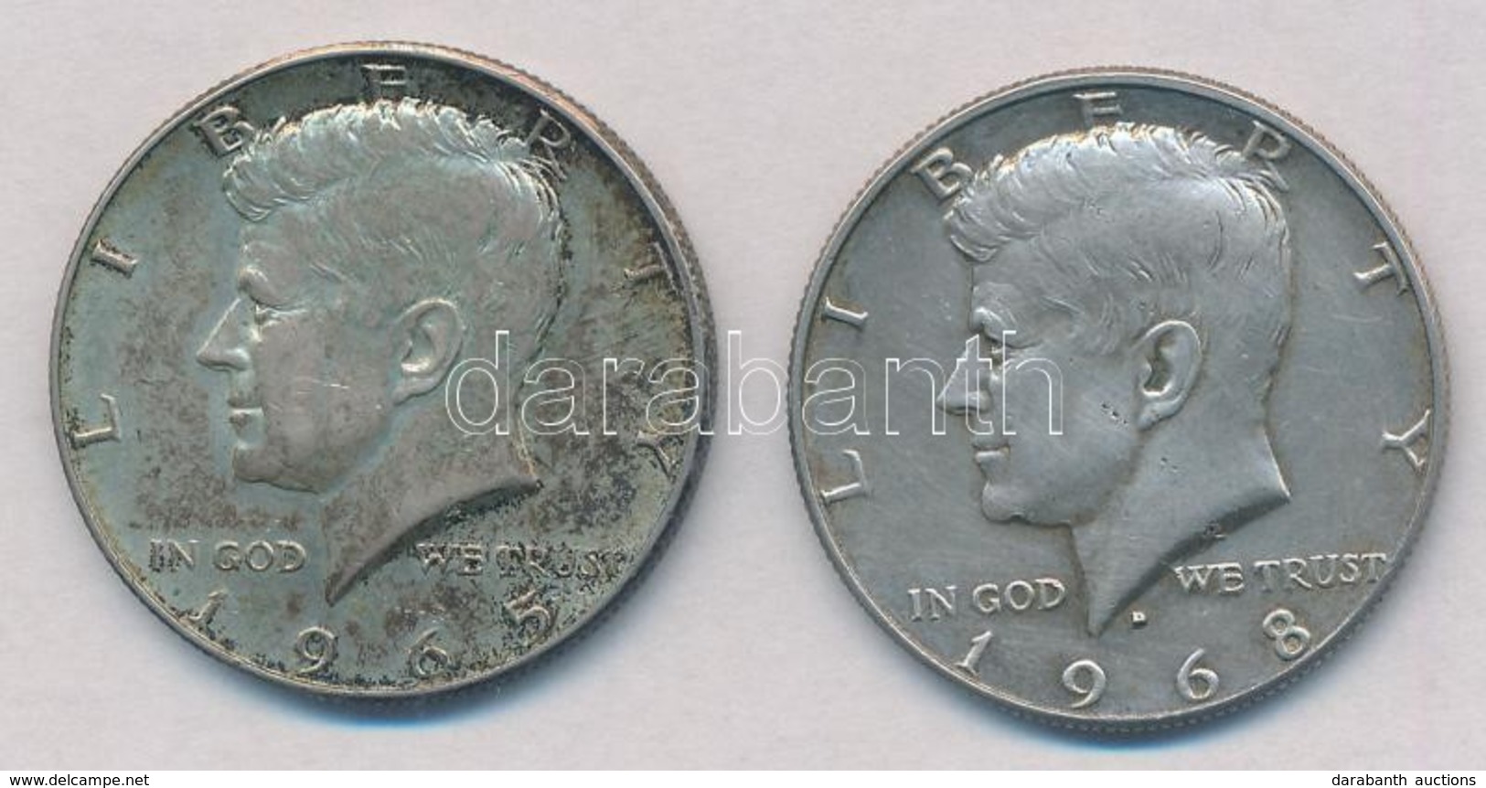 Amerikai Egyesült Államok 1965-1968D. 1/2$ Ag 'Kennedy' (2x) T:2 Patina
USA 1965-1968D. 1/2 Dollar Ag 'Kennedy' (2x) C:X - Ohne Zuordnung